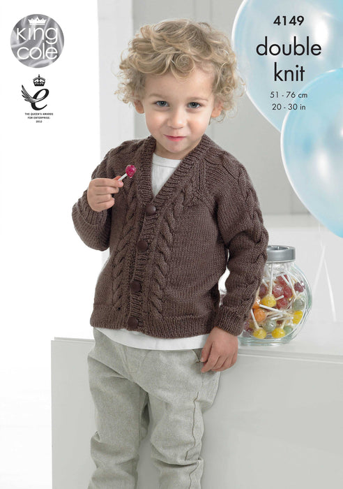 King Cole 4149 Double Knitting Pattern for Boys - DK Sweaters & Cardigans (20 - 30 in)
