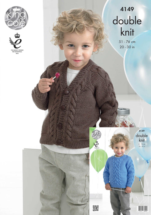 King Cole 4149 Double Knitting Pattern for Boys - DK Sweaters & Cardigans (20 - 30 in)