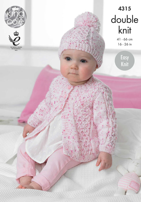 King Cole 4315 Baby Children's Knitting Pattern - Easy Knit Coats & Hat DK (0 to 7 Yrs)
