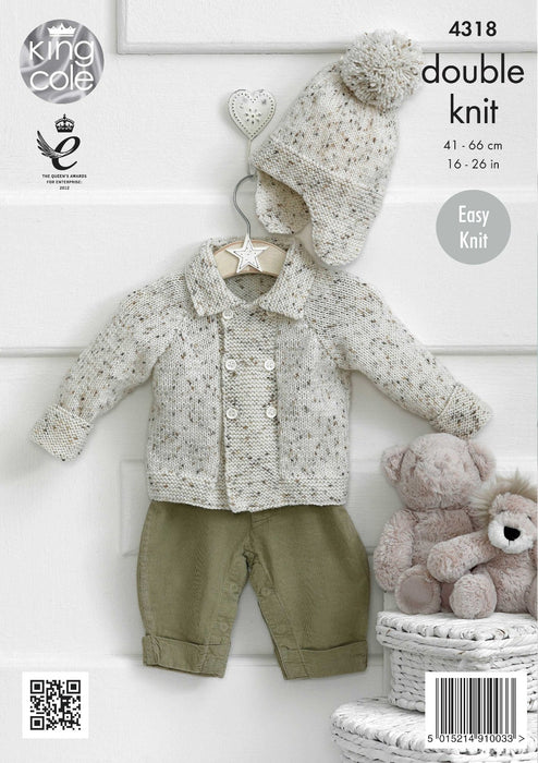 King Cole 4318 Baby Children's Knitting Pattern - Easy Knit Jacket & Hat DK - Discontinued