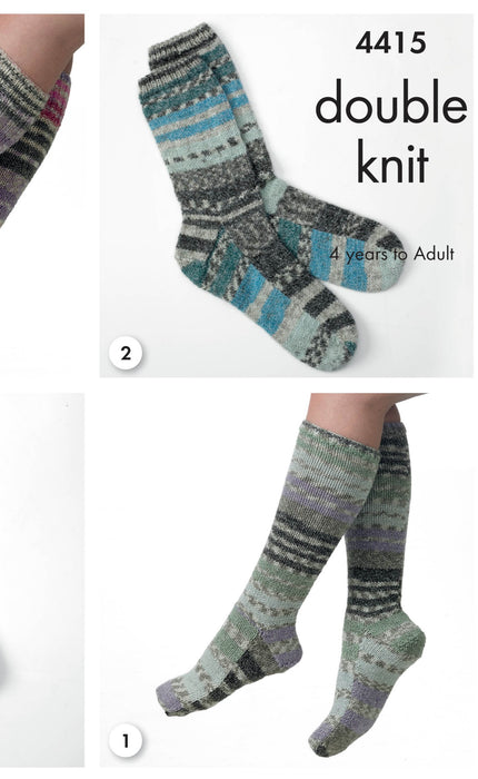 King Cole 4415 Double Knitting Pattern - 6 Designs for Age 4 to Adult Ladies / Mens Socks (DK)
