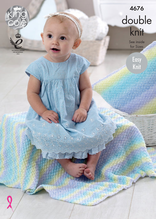 King Cole 4676 Double Knitting Pattern - Easy Knit Baby Blankets & Cushions DK