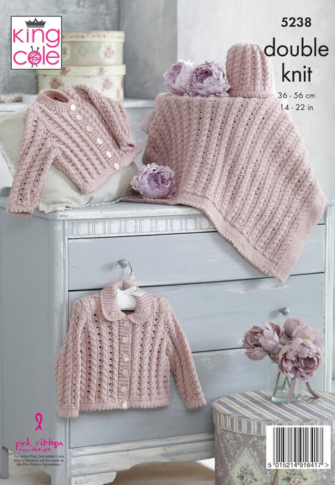 King Cole 5238 Double Knitting Pattern - Baby Cardigans, Blanket & Hat DK