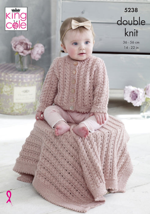 King Cole 5238 Double Knitting Pattern - Baby Cardigans, Blanket & Hat DK