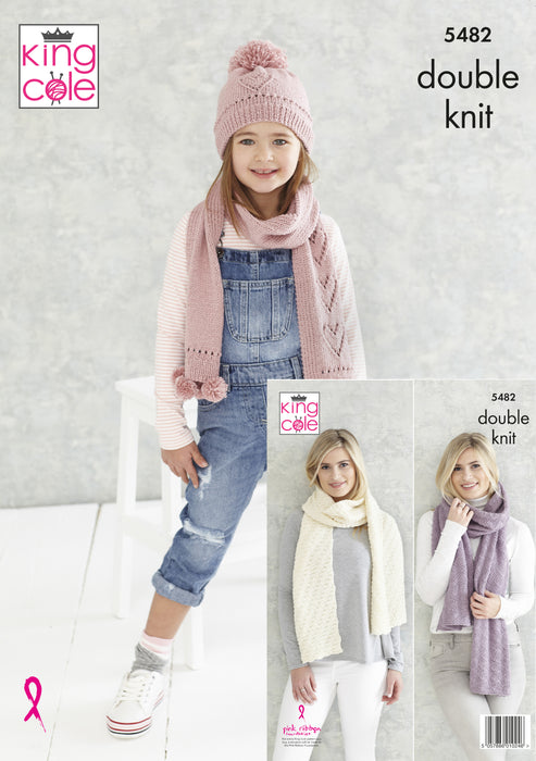 King Cole 5482 Childs Hat & Scarf and Ladies Shawls DK Double Knitting Pattern