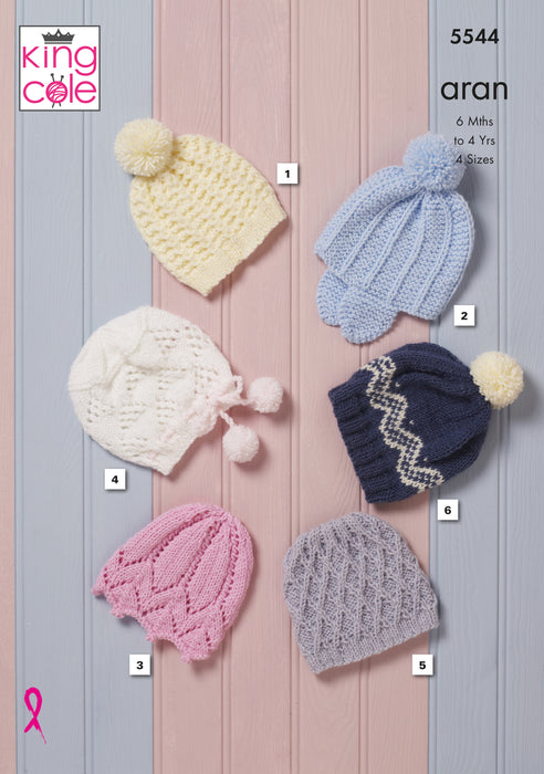 King Cole 5544 Aran Knitting Pattern - Baby / Children's Hats