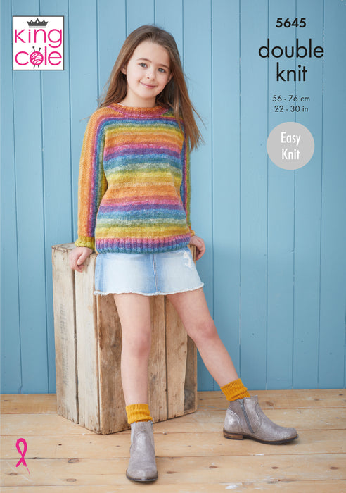 King Cole 5645 Double Knitting Pattern - Easy Knit DK Sweater & Hoodie for Children