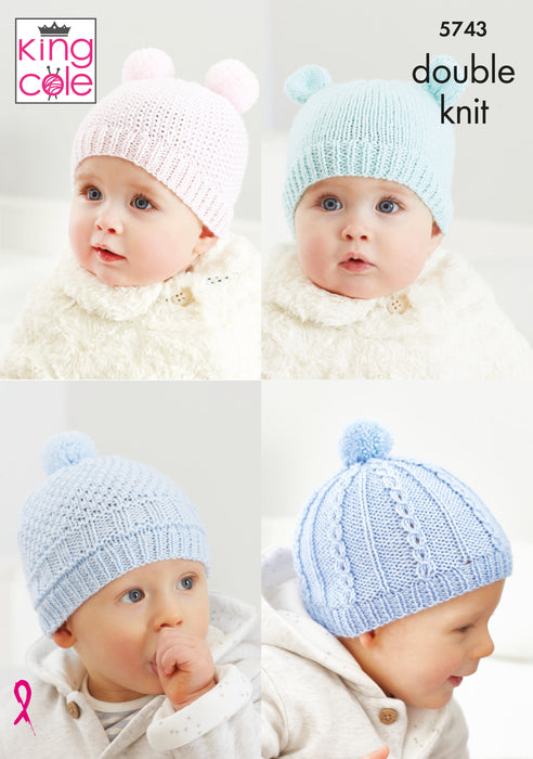 King Cole 5743 Double Knitting Pattern - DK Baby Hats & Mitts (Prem to 12mnths)