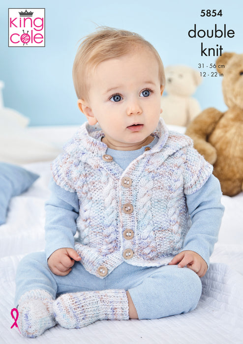 King Cole 5854 Double Knitting Pattern - Baby Jacket, Gilet, Sweater & Socks DK