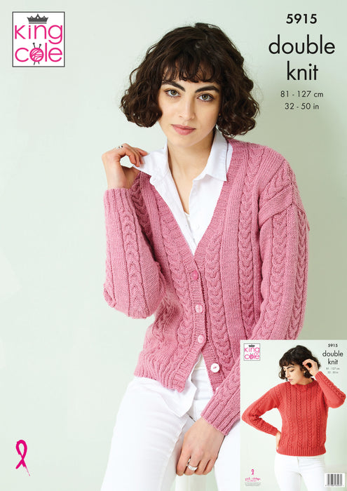 King Cole 5915 Double Knitting Pattern for Ladies - Women's DK Sweater & Cardigan