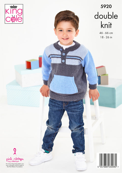 King Cole 5920 Double Knitting Pattern for Boys - DK Sweater & Jacket for Babies Children (6 mnth to 8 yrs)