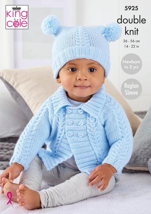 King Cole 5925 Baby Children's Collared Coat, Round Neck Coat & Hat DK Knitting Pattern (0 to 3 Yrs)