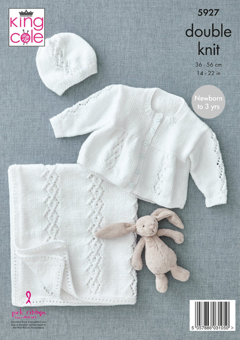 King Cole 5927 Baby Children's Matinee Coat, Hat and Blanket DK Knitting Pattern (0 to 3 Yrs)