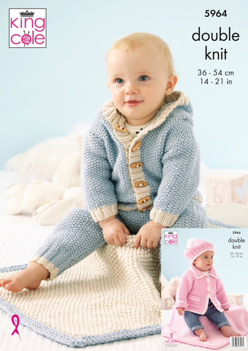 King Cole 5964 Double Knitting Pattern - Baby 2 Jackets, Hat, Leggings & Blanket DK (0-18mnths)