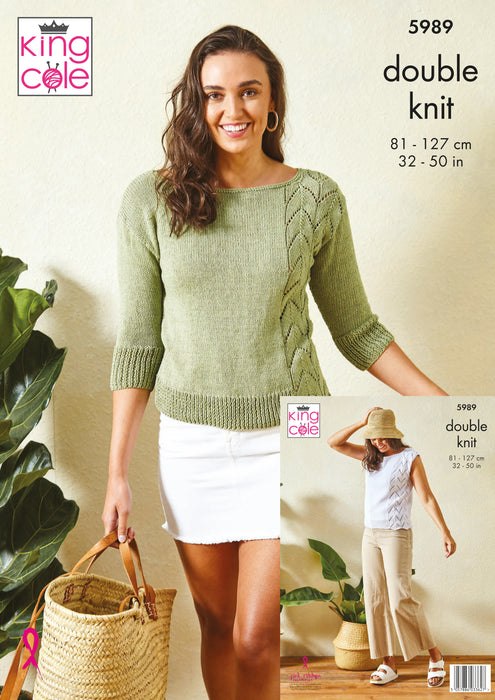 King Cole 5989 Double Knitting Pattern for Ladies - Women's DK Tops