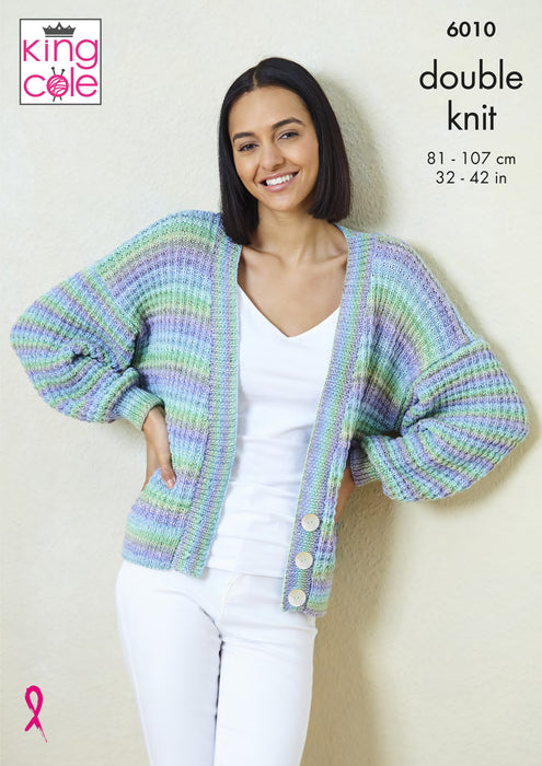 King Cole 6010 Double Knitting Pattern for Ladies - Women's DK Sweater & Cardigan