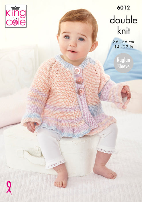 King Cole 6012 Double Knitting Pattern - DK Baby Cardigan, Dress & Gilet