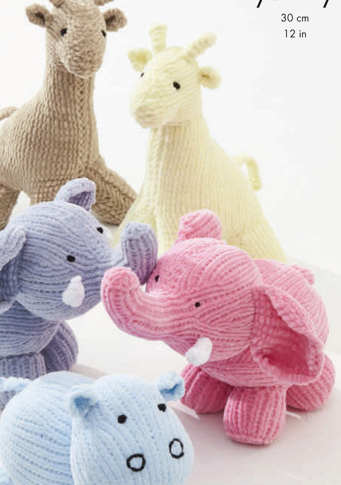 King Cole 9062 Chunky Knitting Pattern - Giraffe, Hippo and Elephant Toys Knitted in Yummy