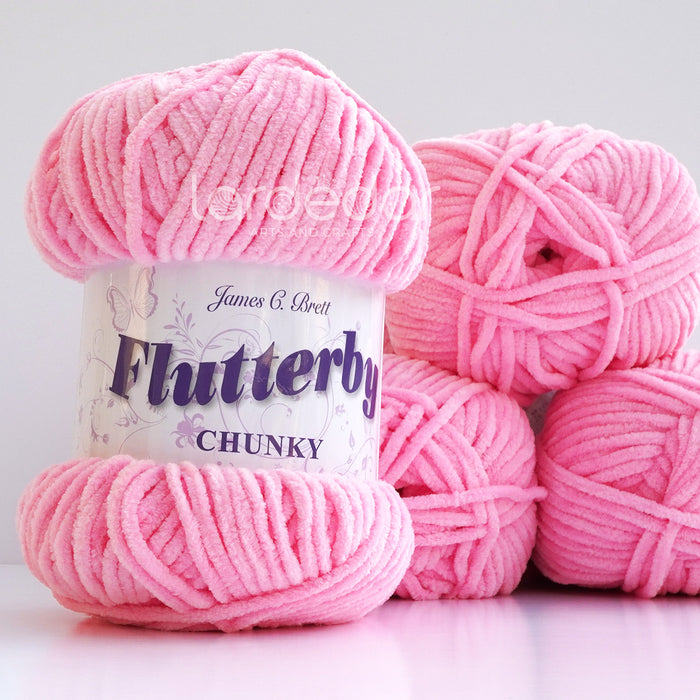 James C Brett Flutterby Chunky - B12 Candy Pink - 100g Chenille Plush