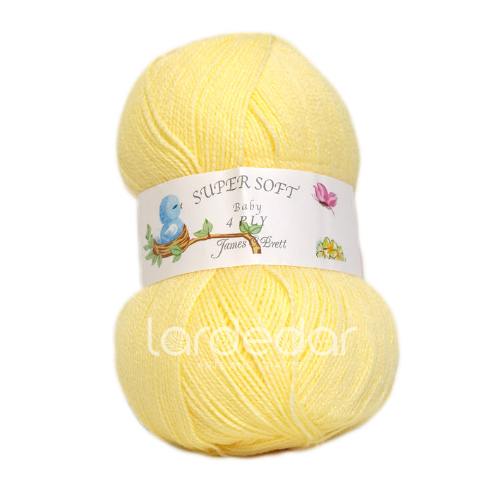 James C Brett Baby 4Ply Wool Yarn - BY2 Lemon Yellow -100g