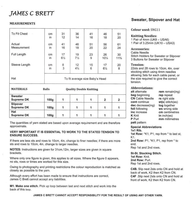 James C Brett JB205 Baby Double Knitting Pattern - DK Noughts + Crosses Slipover, Sweater & Hat (Discontinued)