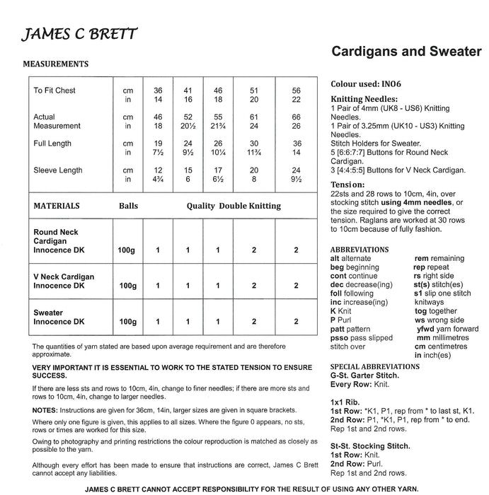 James C Brett JB509 Double Knitting Pattern - DK Baby Cardigans & Sweater - Discontinued