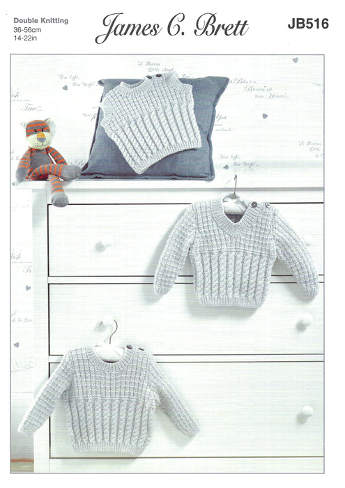James C Brett DK JB516 Double Knitting Pattern - Baby DK Sweaters & Slipover (Discontinued)