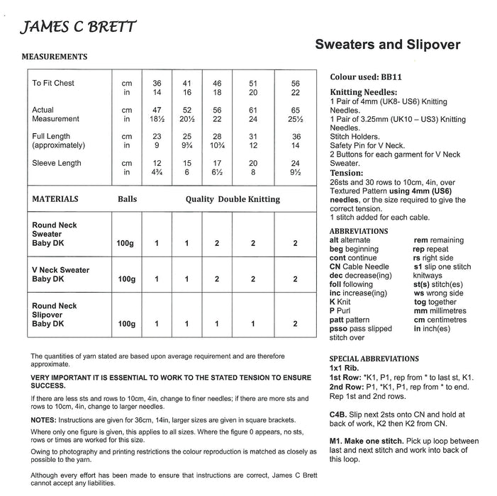 James C Brett DK JB516 Double Knitting Pattern - Baby DK Sweaters & Slipover (Discontinued)