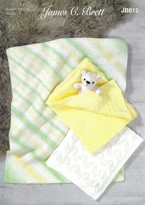 James C Brett JB612 Double Knitting Pattern - 3 DK Baby Blankets