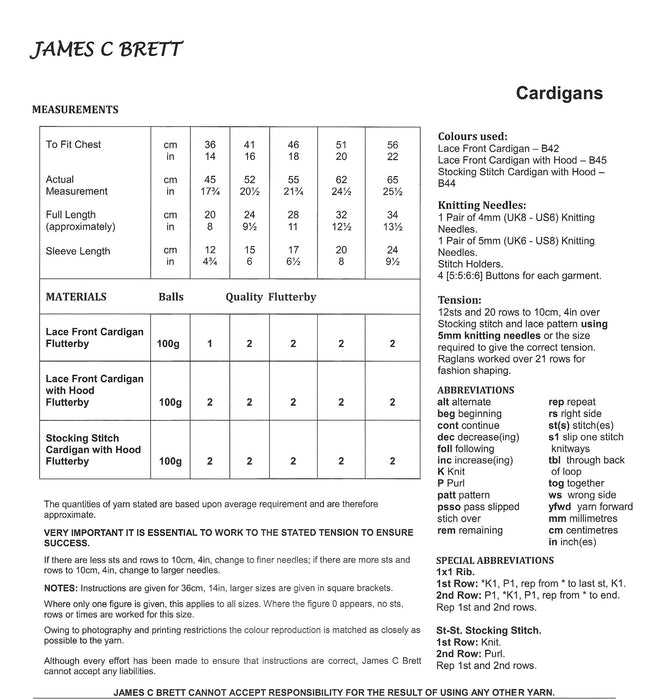 James C Brett  Knitting Pattern JB649 - 3 Cardigans Knitted With Flutterby Chunky Yarn
