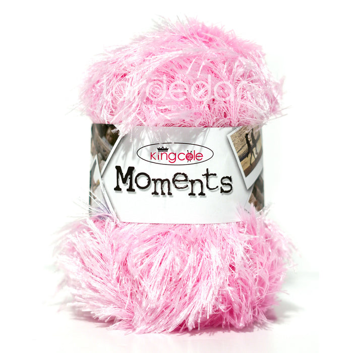 King Cole Moments DK Eyelash Knitting Wool Yarn in Soft Pink (479) - 50g Ball