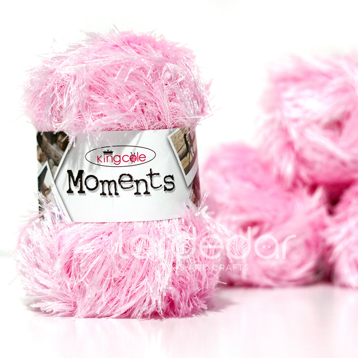 King Cole Moments DK Eyelash Knitting Wool Yarn in Soft Pink (479) - 50g Ball