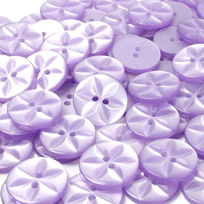 Lilac Round Baby Star Buttons, Polyester (10 Pcs) 11mm, 14mm or 16mm