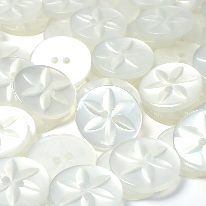 White Round Baby Star Buttons, Polyester (10 Pcs) 11mm, 14mm or 16mm