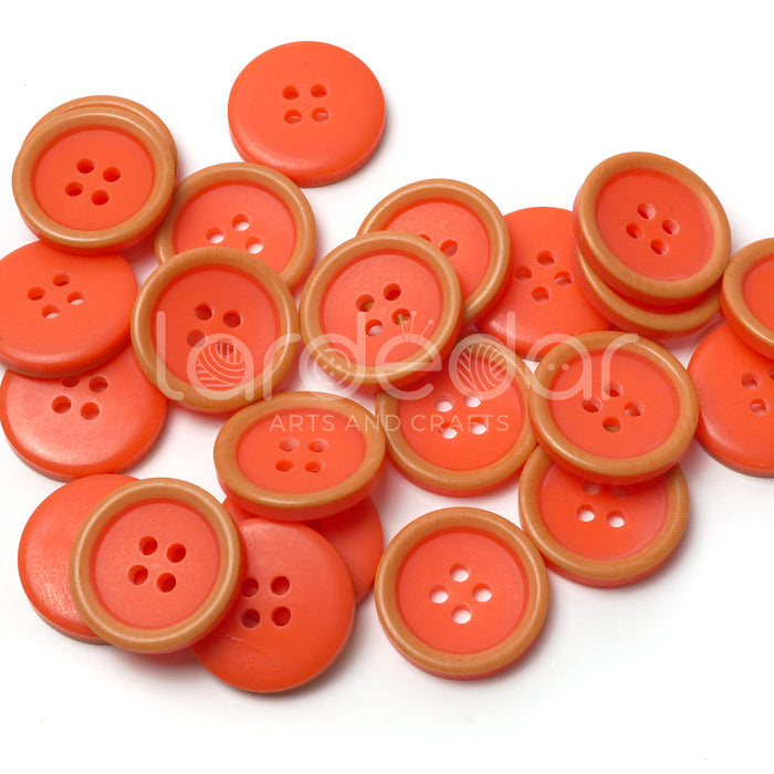 Colourful Wood-Effect Rimmed Buttons (10 Pcs) - 4 Hole, Choice of 9 Colours - 15mm / 20mm - Baby Knitting, Kids Cardigan Craft Buttons