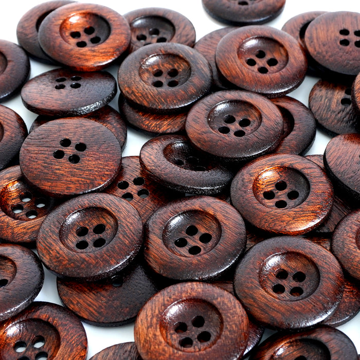 Dark Wooden Buttons (4-Hole) - Wood Walnut Brown Colour 18mm, 23mm or 25mm, 5 Pcs