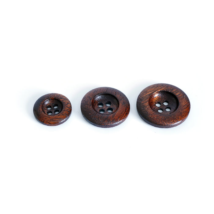 Dark Wooden Buttons (4-Hole) - Wood Walnut Brown Colour 18mm, 23mm or 25mm, 5 Pcs