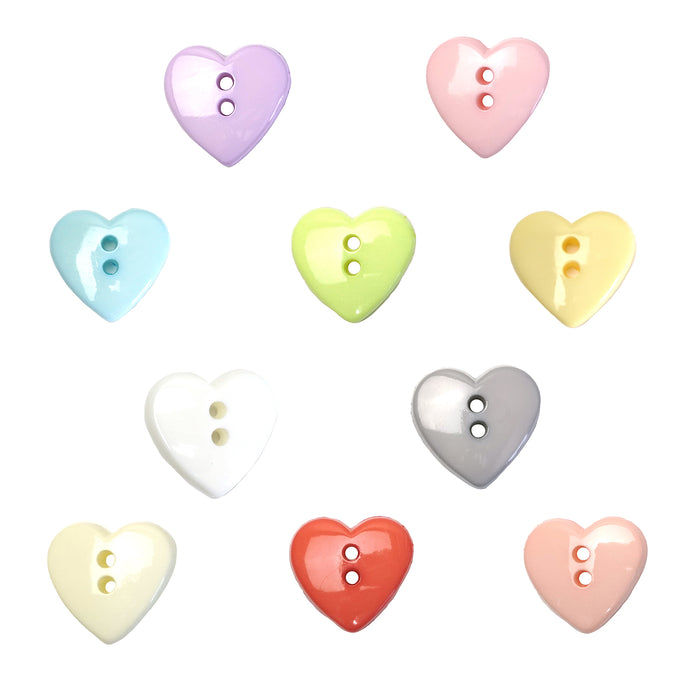 18mm (28L) Heart Shaped Buttons Mix 1 - 10 Pcs