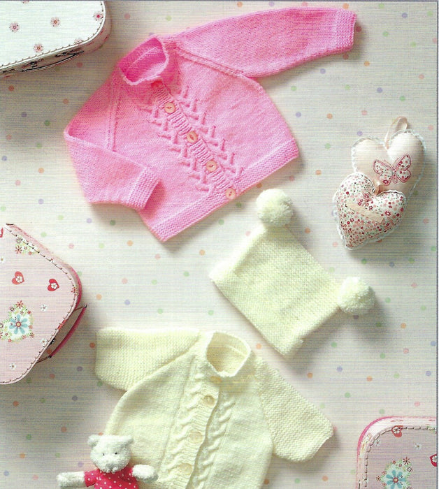 James C Brett JB034 Knitting Pattern - Baby Cardigans and Hat For DK Yarn