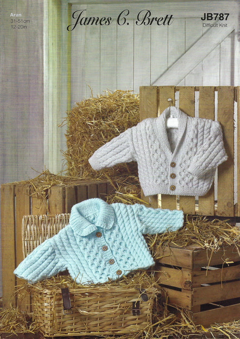 James C Brett JB787 - Aran Knitting Pattern - Difficult Knit Baby Jackets