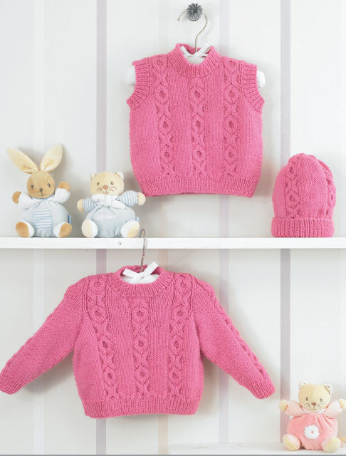 James C Brett JB205 Baby Double Knitting Pattern - DK Noughts + Crosses Slipover, Sweater & Hat (Discontinued)