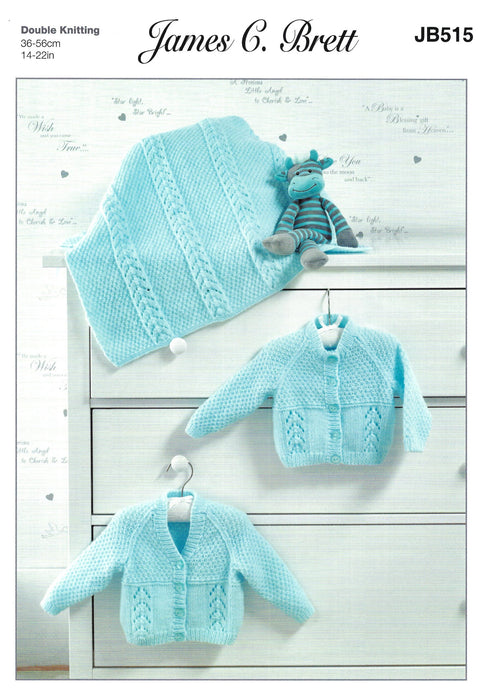 James C Brett DK JB515 - Baby Blanket Knitting Pattern With 2 Cardigan Designs