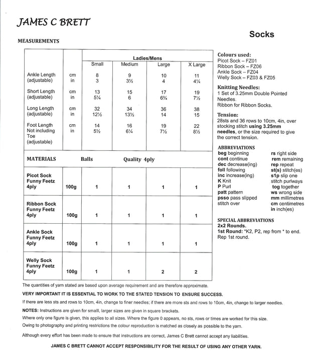 James C Brett JB551 Sock Knitting Pattern - 4Ply Mens Womens Socks