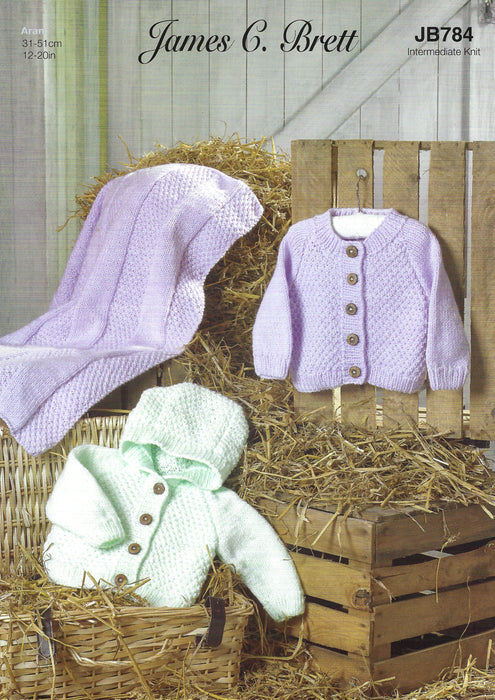 James C Brett JB784 Baby Aran Knitting Pattern - Cardigans & Blanket -  Intermediate (12-20 in)