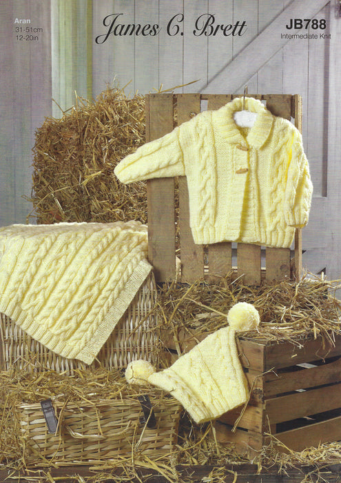 James C Brett JB788 Baby Aran Knitting Pattern - Coat, Hat & Blanket -  Intermediate Knit