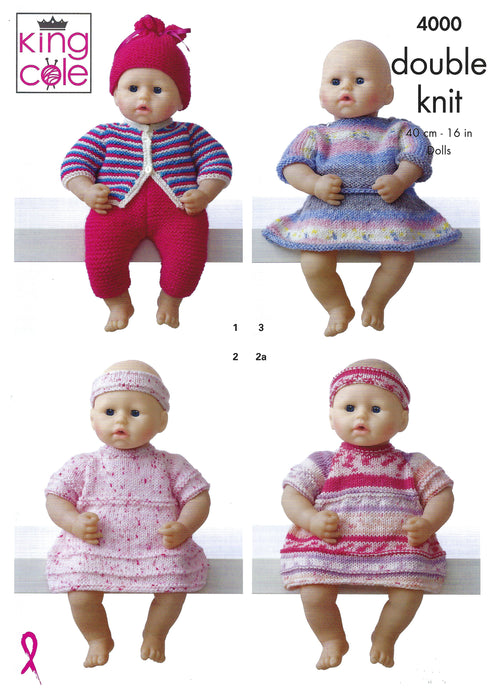 King Cole 4000 Doll Knitting Pattern - DK Dolls Clothes