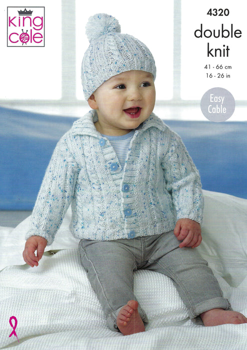 King Cole 4320 Baby Children's Knitting Pattern - Easy Cable Cardigans & Hats DK (16-26 in)