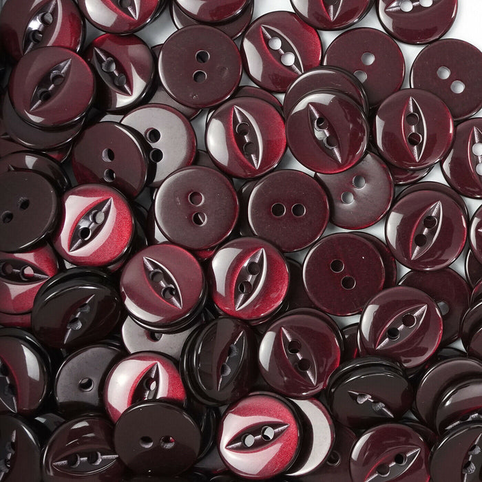 Burgundy Round Fish Eye Buttons 10pcs. 11mm, 14mm, 16mm or 19mm
