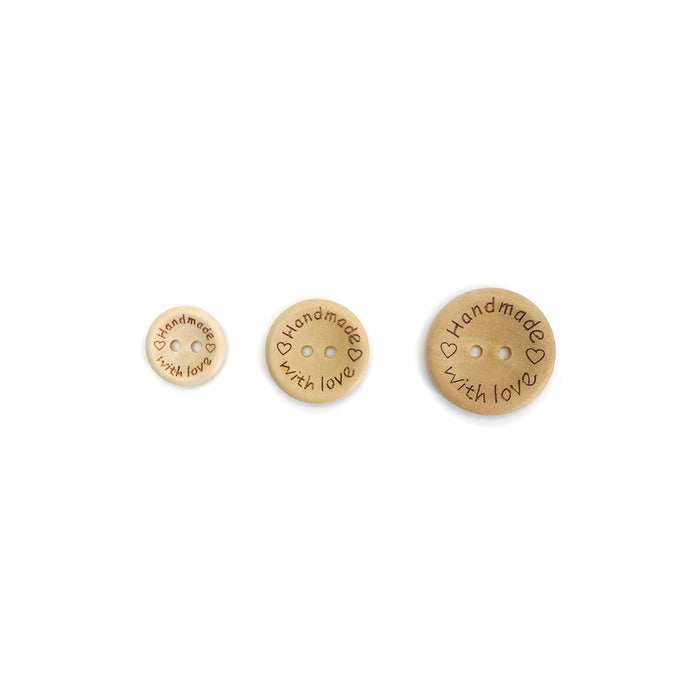20mm Handmade With Love Wooden Buttons (10 Pcs)