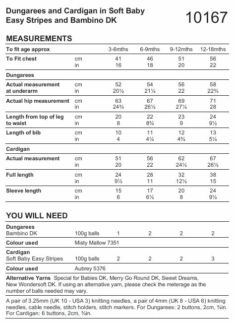 Stylecraft 10167 Double Knitting Pattern - DK Baby Dungarees & Cardigan (3-18mnths)